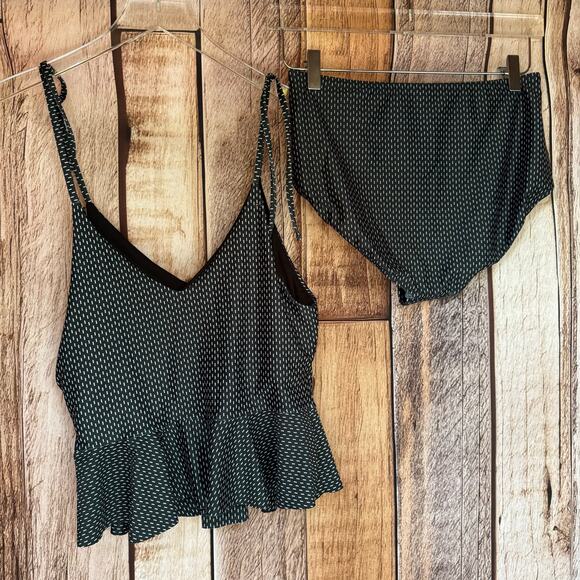 Albion Swimsuit Two Piece Midnight Dash Tankini Top & High-Waist Bottoms Black M - Picture 2 of 11